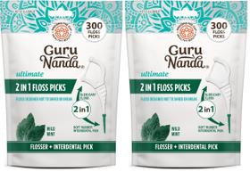 Palitos de Fio Dental 2 em 1 GuruNanda Menta Selvagem - 300 Unidades Palitos de Fio Dental 2 em 1 GuruNanda Menta Selvagem - 300 Unidades