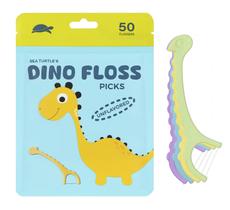 Palitos de fio dental Kids Dino Sea Turtle com cabo de amido de milho, 50 unidades Palitos de fio dental Kids Dino Sea Turtle com cabo de amido de milho, 50 unidades