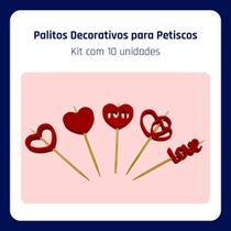 Palitos Decorativos para Petiscos Kit Reutilizável Dia dos Namorados 10 Unidades