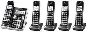 Panasonic Link2Cell Bluetooth Sistema de Telefone Sem Fio com Assistente de Voz, Bloco de Chamadas e Secretária Eletrônica, Telefone Doméstico Expansível com 5 Aparelhos - KX-TGF575S (Preto com Acabamento Prateado)