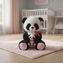 Panda Com Filhote 30cm Pelúcia Macio