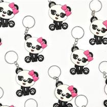 Panda Com Laço Rosa 10un Chaveiro Emborrachado Aniversário Tema Festa Menina