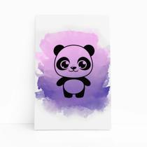 Panda Desenho Animais Roxo Infantil Quadro Canvas 60x40cm