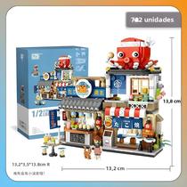 Panda Teahouse Piglet Casa Dobrável Mini Conjunto De Blocos De Construção Japão Street View Izakaya