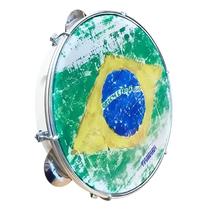 Pandeiro 10" ABS Branco Bandeira do Brasil Rajada Leitosa 116626 - Vanguarda