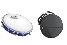 Pandeiro 10'' injetado azul pele leitosa torelli + capa