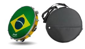 Pandeiro 10 Injetado Pele Brasil Amarelo Torelli com Capa