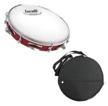 Pandeiro 10'' injetado vermelho pele leitosa torelli + capa