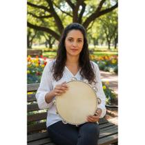 Pandeiro 10'' Pele Couro Animal - Som Profissional Marrom Am