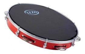 Pandeiro 10 Polegadas Abs Vermelho Pele Preta Izzo
