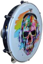 Pandeiro 10 Polegadas Pele Leitosa Vip Caveira Rock