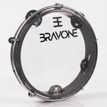 Pandeiro 8 Polegadas Bravone Preto ABS Pele Cristal Platinelas Inox Leve para Iniciantes