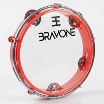Pandeiro 8 Polegadas Bravone Vermelho ABS Pele Cristal Platinelas Inox Leve para Iniciantes