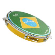 Pandeiro amarelo izzo 10 pol abs c/pele bandeira brasil 3438