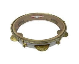 Pandeiro contemporanea 10 madeira pro leve 32clbc branco aro dourado pele cristal