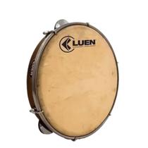 Pandeiro de 10 Polegadas Formica Imbuia com Platinelas Inox e Pele Animal Luen - Modelo com 6 Afinadores (Castanha)