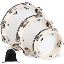 Pandeiro de percussão portátil de madeira Wirmevi 15+20+25 cm com bolsa