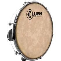 Pandeiro luen 10 abs branco plat inox pele animal