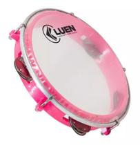 Pandeiro Luen 8 Junior Pele Cristal Abs Platinelas De Inox Cor Rosa