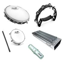 Pandeiro + pandeirola + reco + tamborim kit percussão samba - Torelli Musical