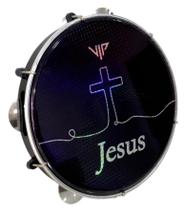Pandeiro Profissional 10 Pele Holográfica Jesus Corpo Abs Chave Afinação