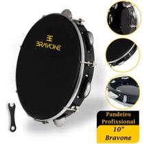 Pandeiro Profissional 10" Pele Leitosa Preto Bravone Percussão Samba Resistente Pandeiro Profissional 10" Pele Leitosa Preto Bravone Percussão Samba Resistente
