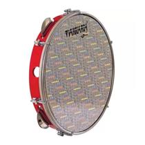 Pandeiro spanking 10 abs vermelho pele holografica prata