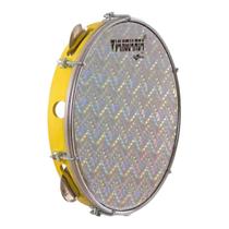 Pandeiro spanking 10 pol. abs amarelo c/ pele holografica prata