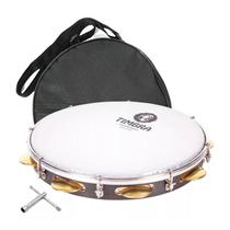 Pandeiro timbra profissional 10 pol formica chocolate c/ aro niquelado pele leitosa c/capa Pandeiro timbra profissional 10 pol formica chocolate c/ aro niquelado pele leitosa c/capa
