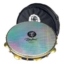 Pandeiro timbra profissional 11 pol formica chocolate prat 2 c/aro niquelado pele prismatica c/capa