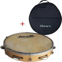 Pandeiro torelli profissional pele animal couro 10 polegadas chorinho samba capoeira + chave de afinação + capa de nylon