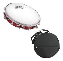 Pandeiro Vermelho 10'' Injetado Torelli Tp309 Com Capa Luxo