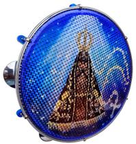 Pandeiro Vip 10 Pol Pele Holografica Nossa Senhora Terco