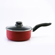 Panela 16cm Vermelha Com tampa de Vidro Alumi-Aço Linha Premium J4TECH Alumínio Antiaderente Teflon Ultra Resistente