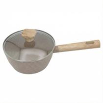 Panela 18cm Antiaderente Indução Marble Caçarola Pequena Cabo Madeira Cozinha Fogão Indução Revestimento Antiaderente