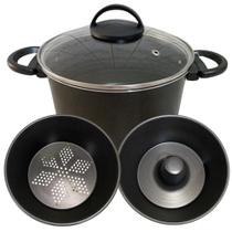 Panela 3x1 Antiaderente Forma de Pudim e Cuscuz Vermelho e Preto tampa De Vidro Nº 20