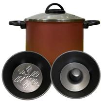 Panela 3x1 Antiaderente Forma de Pudim e Cuscuz Vermelho e Preto tampa De Vidro Nº 20