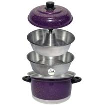 Panela 3x1 Multiuso de Alumínio Cozivapor Pudim Roxo