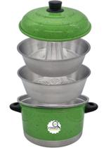 Panela 3x1 Multiuso de Alumínio Cozivapor Pudim Verde