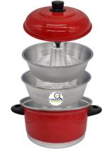 Panela 3x1 Multiuso de Alumínio Cozivapor Pudim Vermelho Panela 3x1 Multiuso de Alumínio Cozivapor Pudim Vermelho