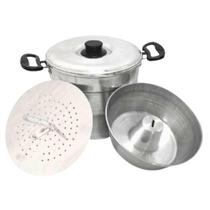 Panela 4 em 1 Banho Maria, Forma Pudim, Cozimento Lento a Vapor Cuscuzeiro Polido Multiuso JR Alumínio