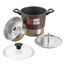 Panela 4 em 1 Banho Maria, Forma Pudim, Tampa de Vidro Cozimento Lento a Vapor Cuscuzeiro ou Craqueado Multiuso Vieira - Panela 4 em 1 Banho Maria, Forma Pudim, Tampa de Vidro Cozimento Lento a Vapor Cuscuzeiro ou Craqueado Multiuso Vieira -