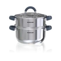 Panela a vapor Sunhouse 3 qt aço inoxidável com 2 níveis Panela a vapor Sunhouse 3 qt aço inoxidável com 2 níveis
