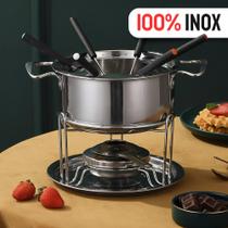 Panela Aço Inox para Fondue Completo 6 Garfos Frutas Jantar - AuShopExpress