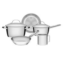 Panela Allegra conjunto com 5 peças em Aço Inox Panela Allegra conjunto com 5 peças em Aço Inox