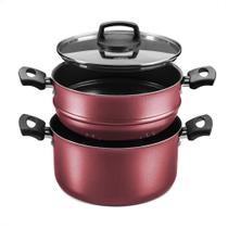 Panela Antiaderente Cabo Antitérmico Cozivapor 3L Cereja 3 Em 1 Pegadores em Baquelite Alumínio MTA - 8962