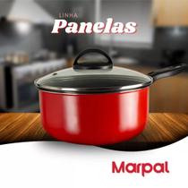 Panela antiaderente marpal 22' vermelha tampa de vidro