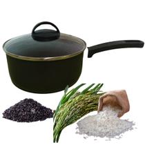 Panela Antiaderente Preto Cabo Arroz Doce Feijão Tampa Vidro - RL