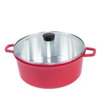 Panela Avulsa 20cm Cava Alumínio Fundido Com Tampa De Vidro Vermelho