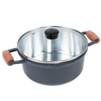 Panela Avulsa 22cm Cava Alumínio Fundido Alça Madeira Com Tampa De Vidro Grafite